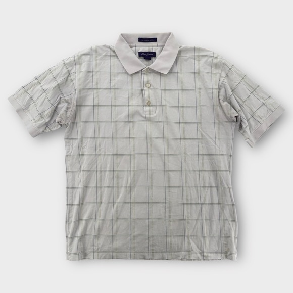 Alan Flusser Other - Alan Flusser Polo Shirt Mens Medium White Windowpane Check Cotton Classic Fit